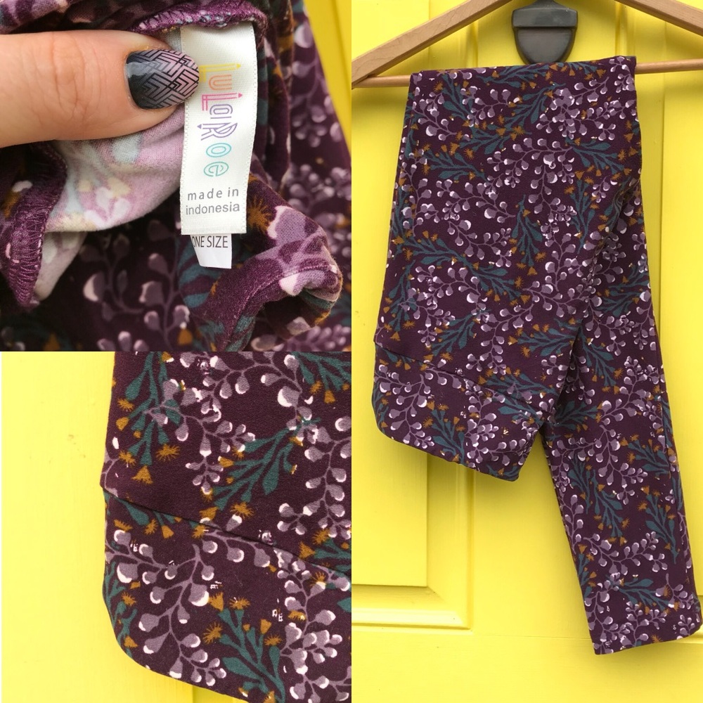 LuLaRoe RARE one size OS Floral leggings eggplant